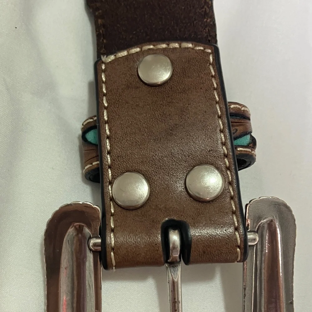 Nocona Dark Brown Leather Belt with White Accents
